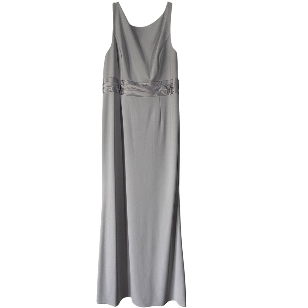 Adrianna Papell Bridal Silver‎ Knit Crepe Maxi Dress Gown Formal Size 14